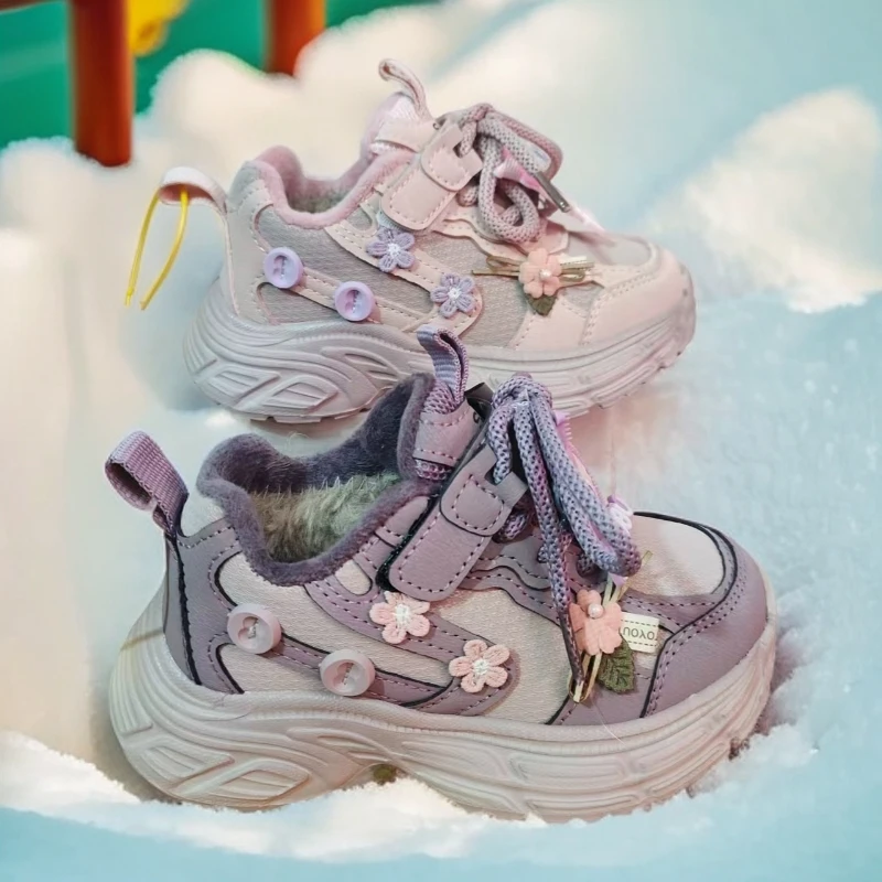 无运费险，新款大棉皮面运动鞋旋转纽扣轻底EVA防滑软底童鞋6898A