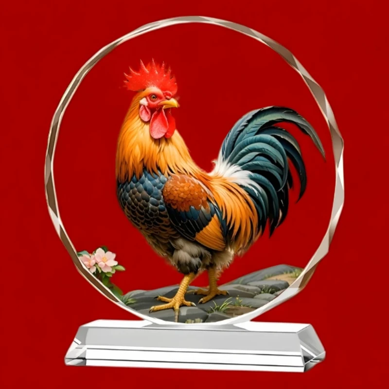 鸿运公鸡水晶摆件中式寓意客厅玄关柜高档开业乔迁办公室摆台创意