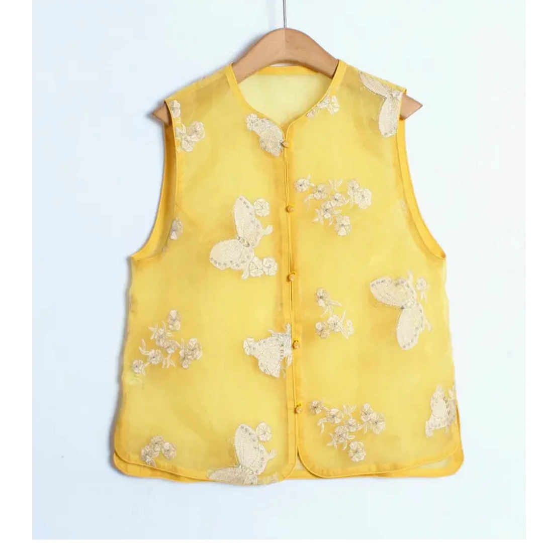 春夏米自留【黄熏蝶飞】重磅刺绣上衣Z27