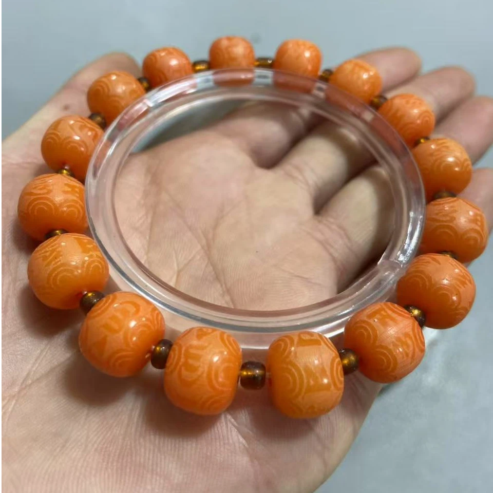 P812橘菩提回纹雕刻珠卡1.2单圈手串