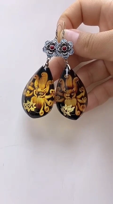 【闪购商品】琥珀裸石银S925镶嵌琥珀耳坠