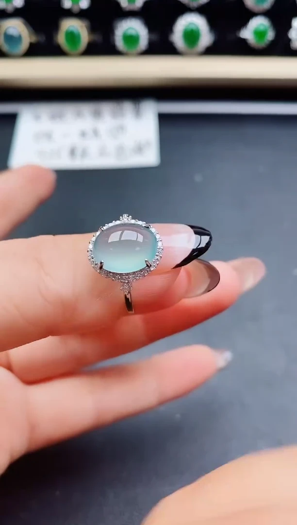 翡翠戒指银S925镶嵌50800