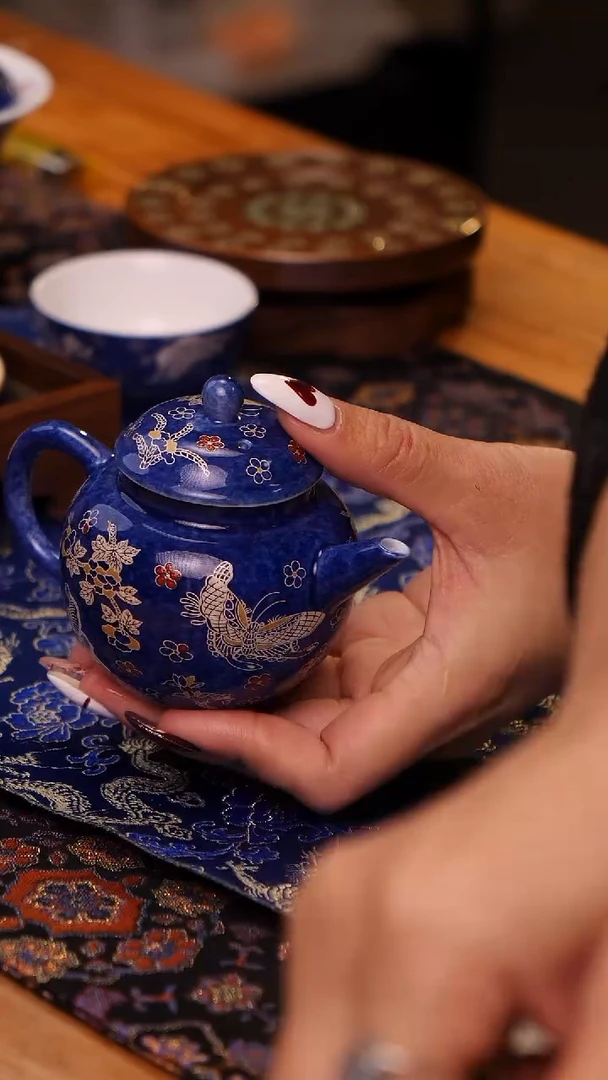 【闪购商品】洒蓝釉茶壶＋提溜