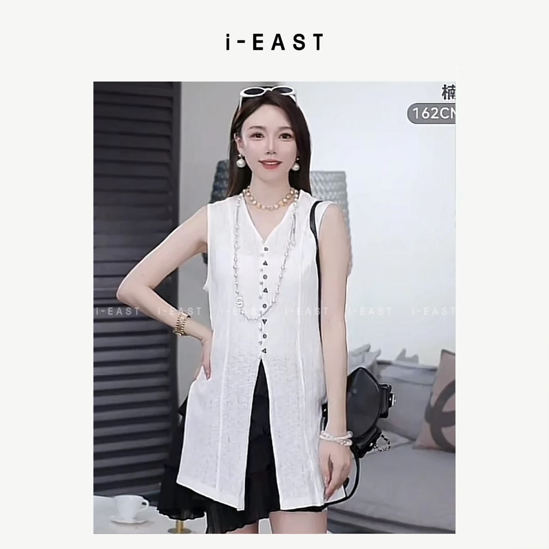 i-EAST NN 自在如风~时尚百搭设计款纽扣无袖上衣-5X SY8983