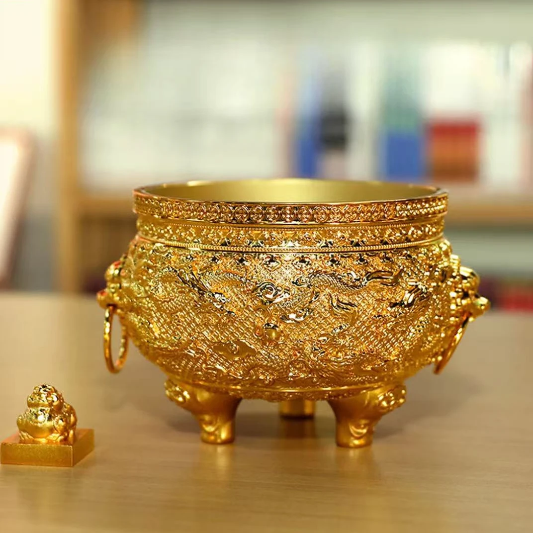 《九龙醒狮》花丝镶嵌聚宝盆非遗篆刻艺术收藏送礼111111