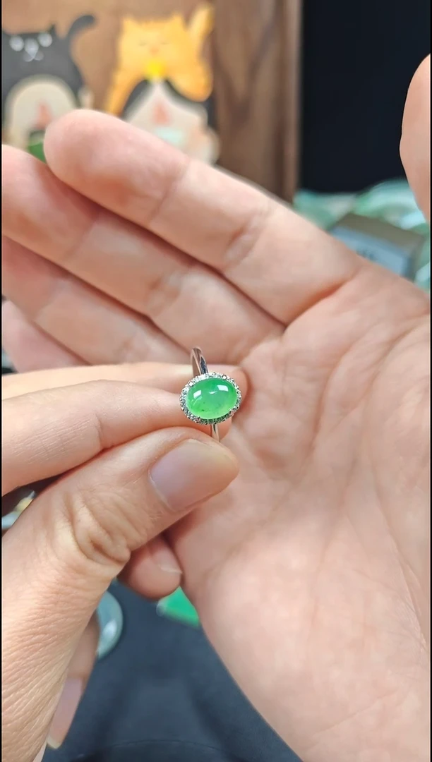 银S925镶嵌戒指翡翠翡翠戒指S925银镶嵌