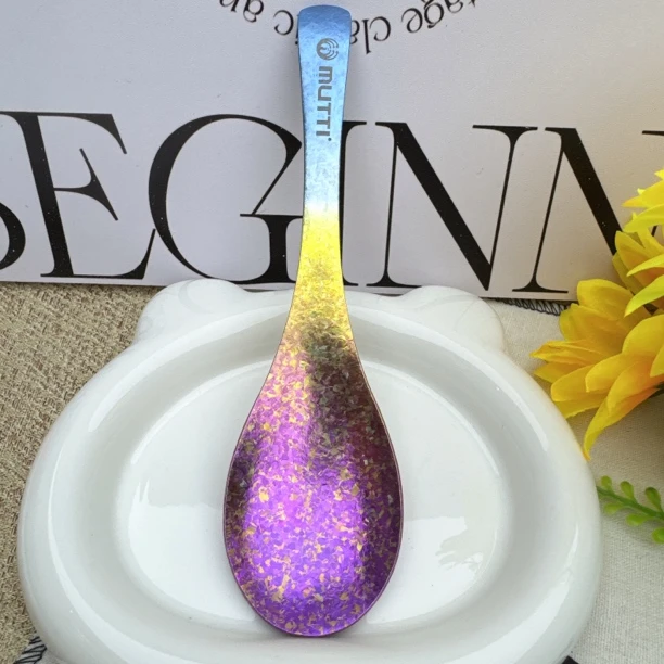 Vanirr彩钛纯钛勺子调羹家用防摔吃饭汤匙成人儿童餐具