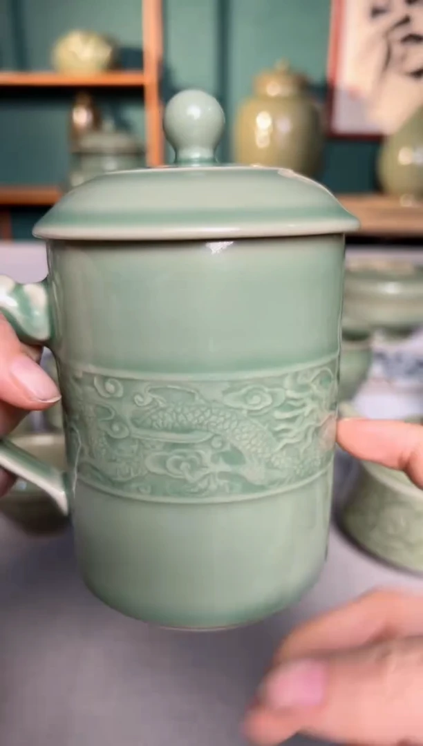 【闪购商品】其他耀州窑青釉双龙盖杯微瑕福利