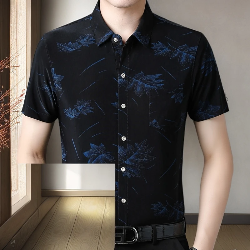 【万达专柜】薄款短袖男士中老年短袖衬衫夏装高档时尚男装宽松