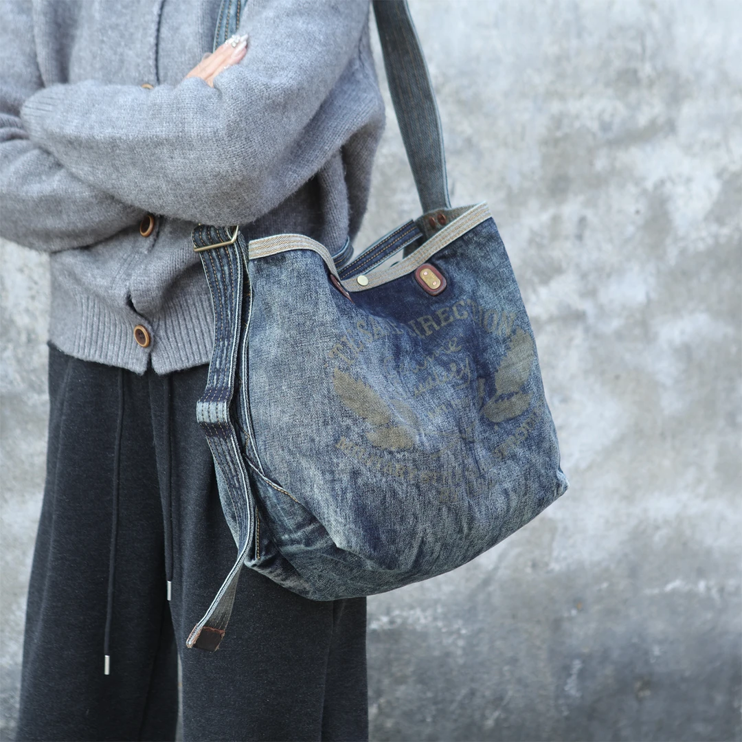 方向皮具/新款手工皮具复古炒雪花牛仔两用托特斜跨包单间包8627