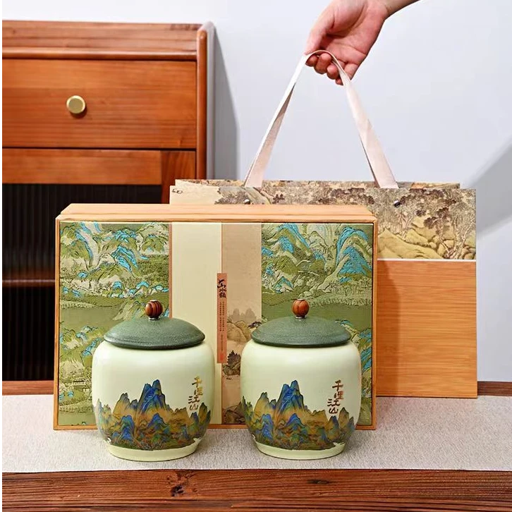 千里江山双陶茶礼茉莉花茶飘雪新茶浓香型花草茶节日送礼礼盒