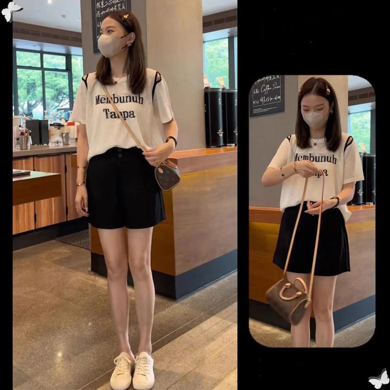 夏装小个子盐系穿搭轻熟洋气时尚减龄设计气质上衣薄款短袖t恤女