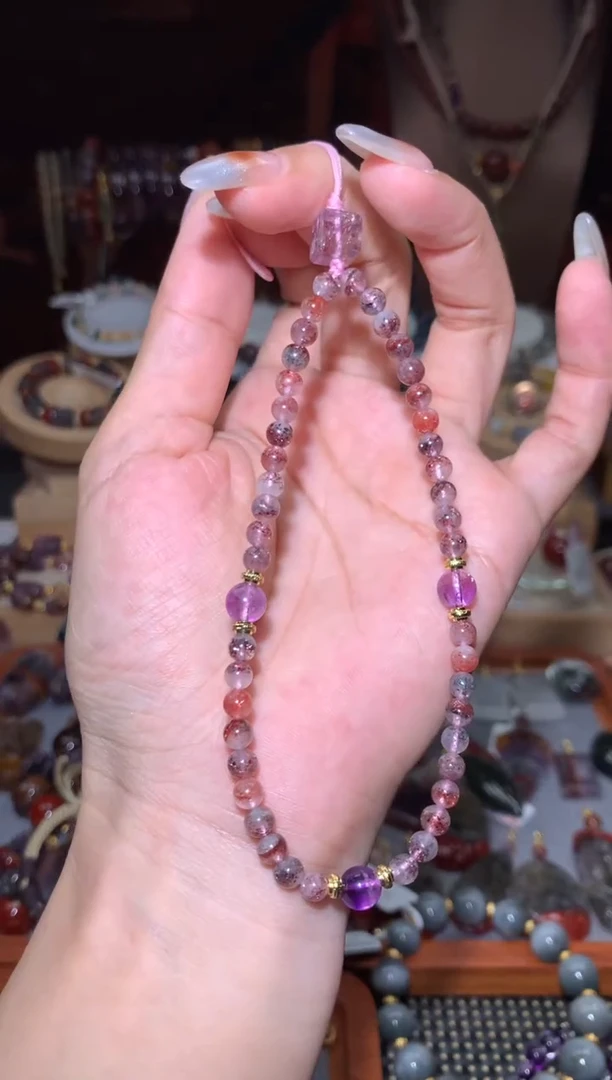未镶嵌珠宝半成品水晶?*子金草莓手机挂
