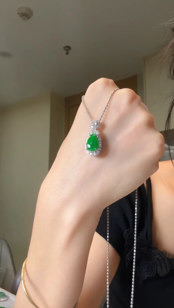 翡翠银S925镶嵌吊坠(不含链)天然翡翠吊坠