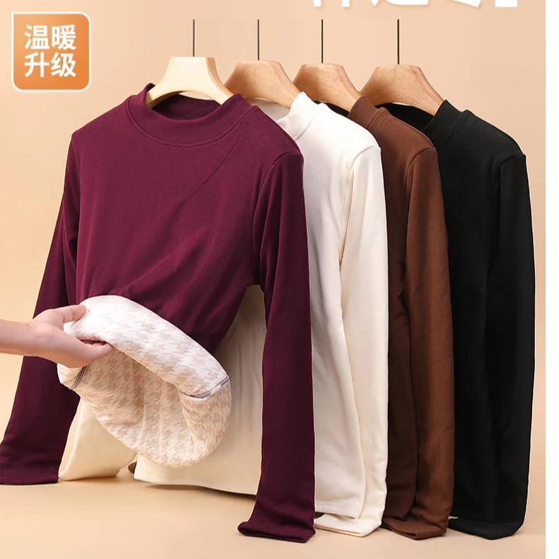 高级感圆领超暖打底衫女款2024冬季新款时尚百搭纯色长袖T恤YF408