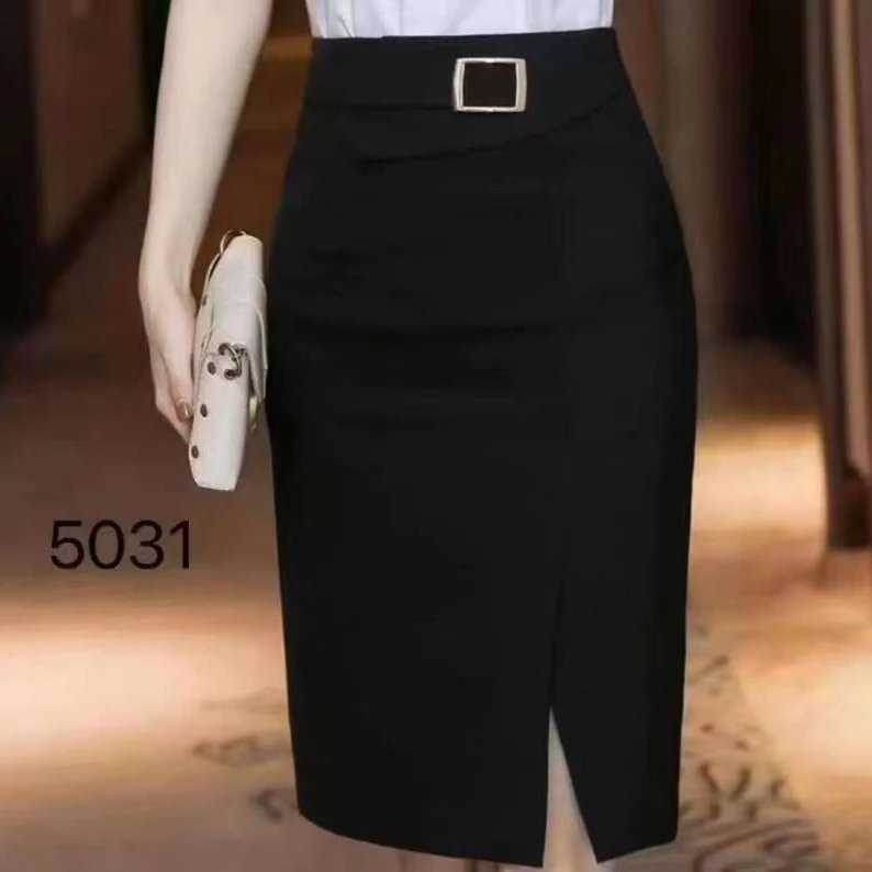 显瘦半身裙百搭显瘦a字裙气质女士开叉中长秋款免烫西装裙子