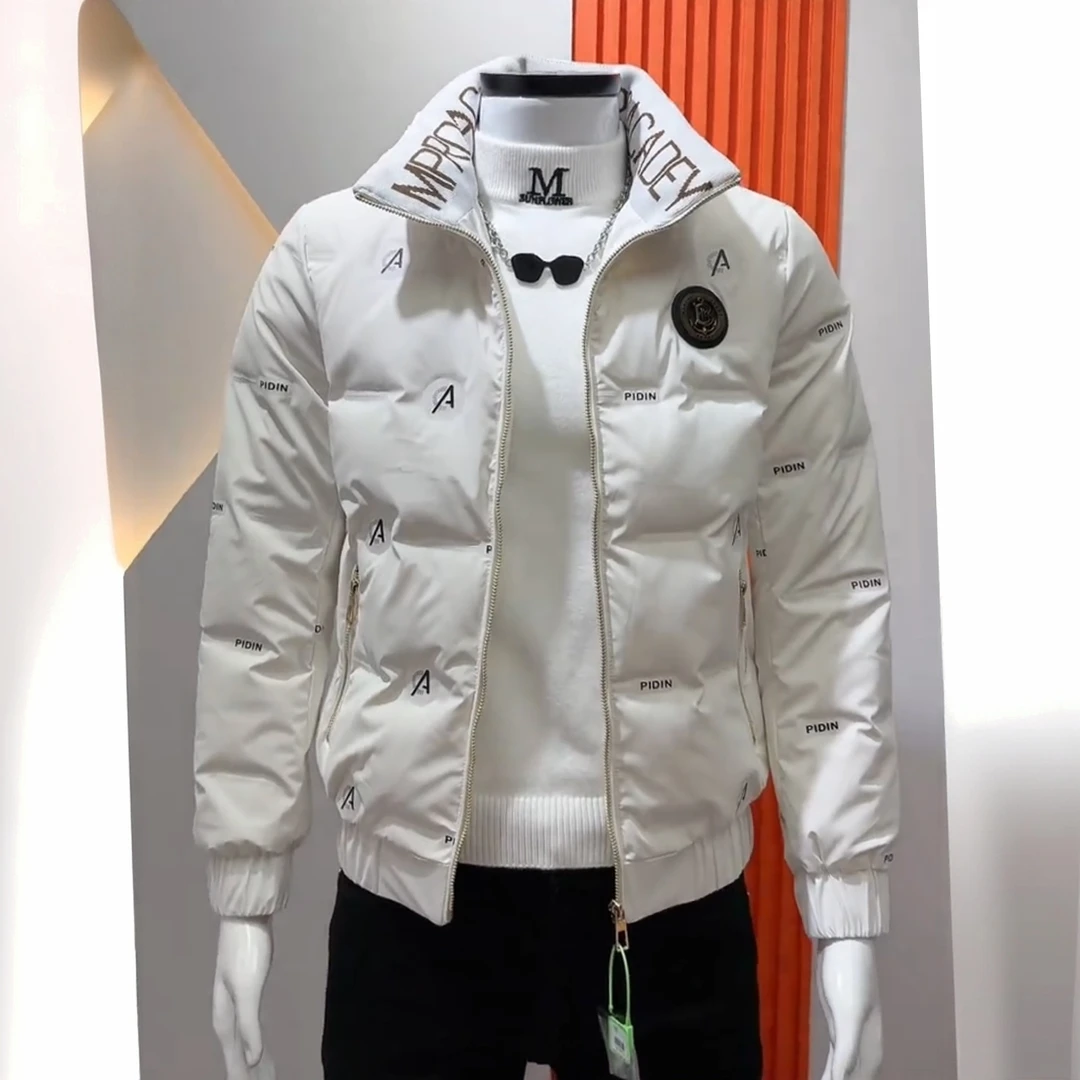 GUNEBOLURWA冬季外套男立领字母撞色韩版短款男士时尚羽绒服保暖