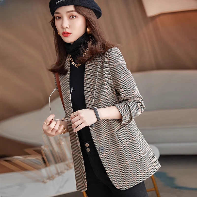 格子西装外套女秋冬2025新款高级感女士休闲千鸟格小个子毛呢西服