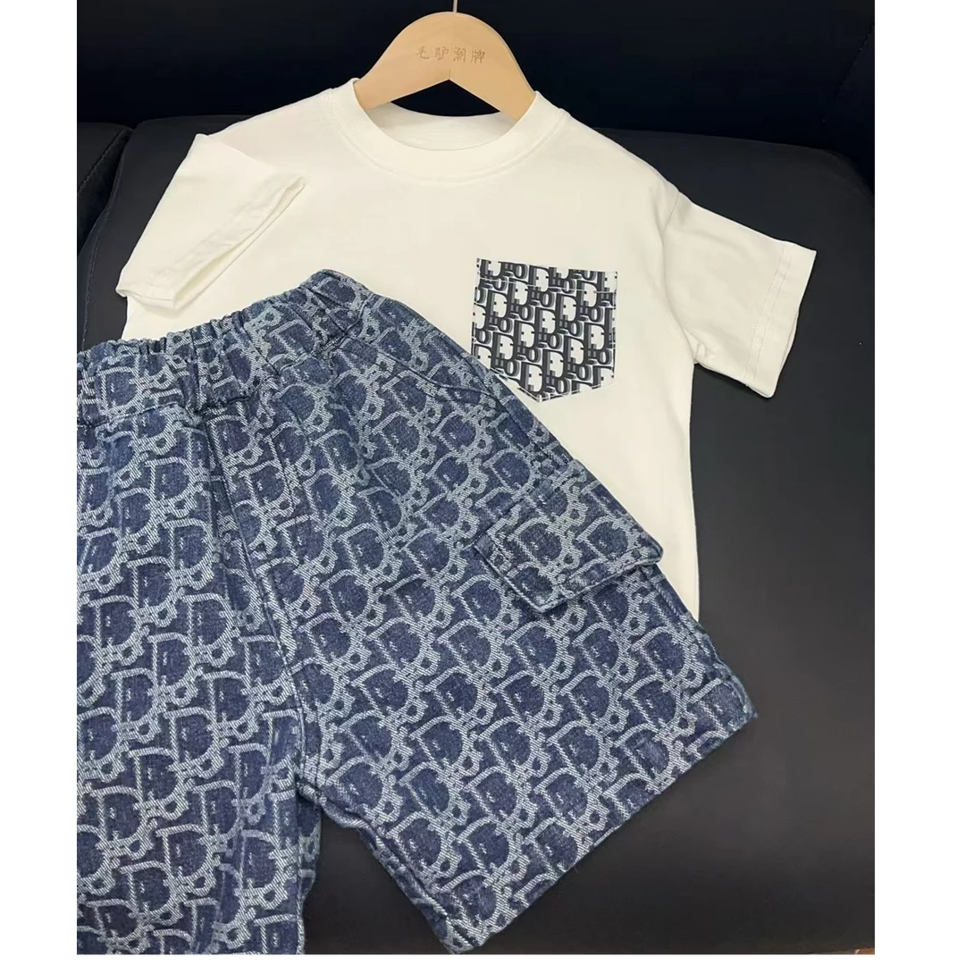 宝宝男童夏新款儿童夏装运动短袖牛仔短裤两件套休闲洋气套装童装