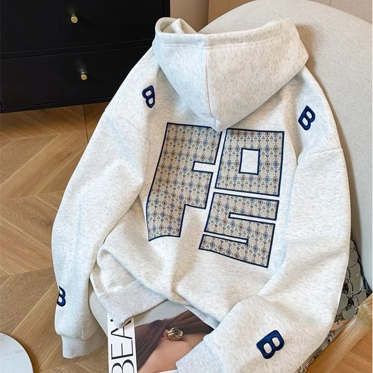 港风复古大码连帽卫衣男女秋冬季加绒宽松百搭韩版休闲情侣外套潮