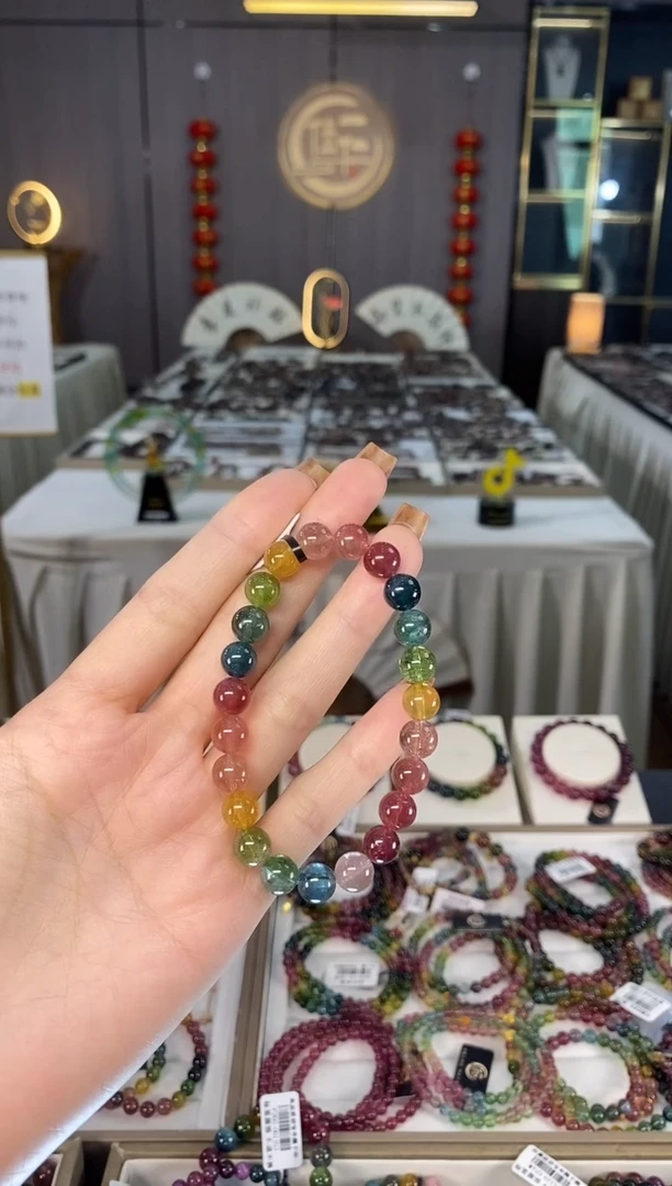 未镶嵌老矿碧玺色标彩虹单圈手串8mm+碧玺dan多样性发货一条