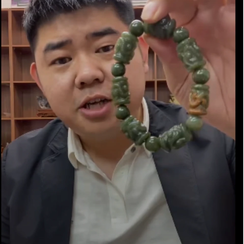 河磨玉龙盘柱手串-精工