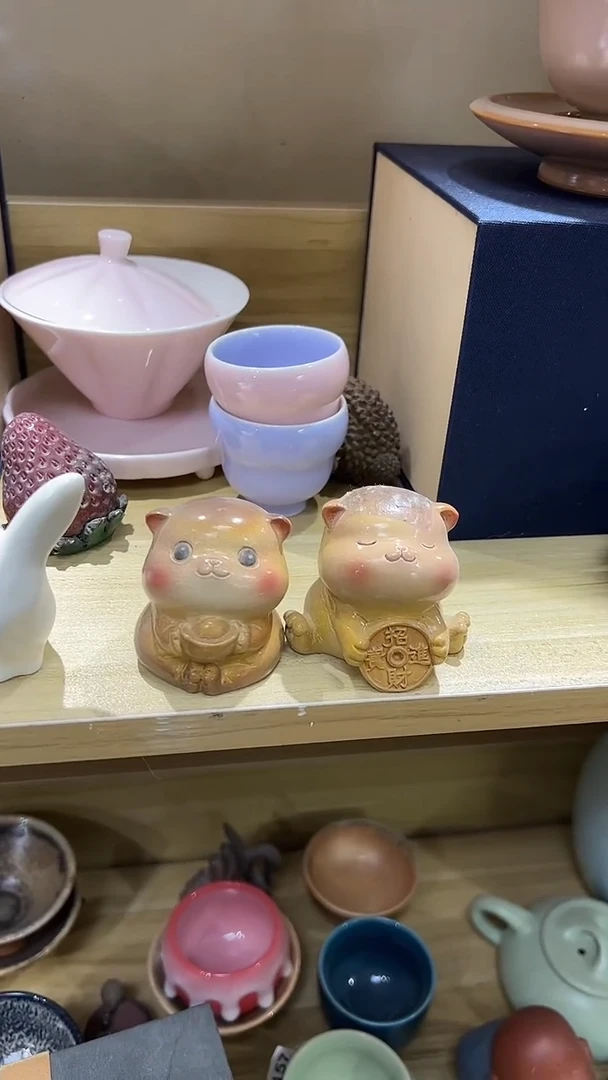 一对变色招财猫茶宠