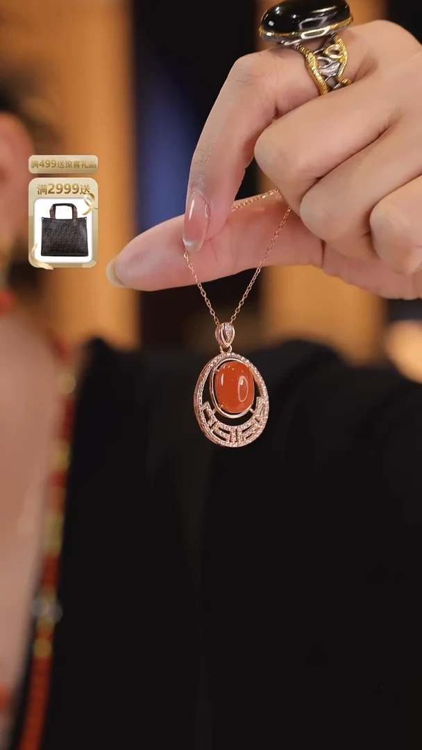 项链银S925镀金镶嵌南红玛瑙X2913