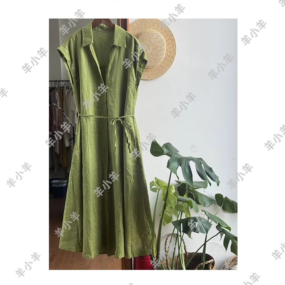 【羊小羊】234  春夏无袖亚麻气质法式收腰时尚连衣裙显瘦宽松长裙