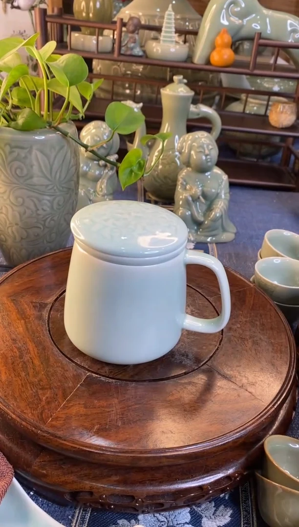 耀州窑 天青釉素面牡丹茶漏杯 二级特价1只