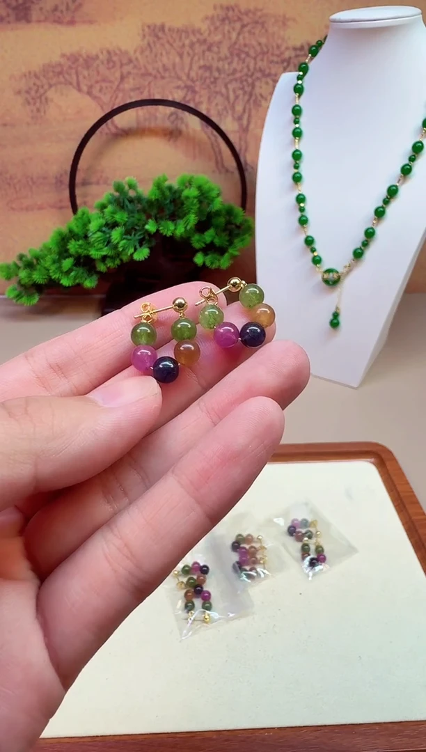 14K金镶嵌耳饰碧玺E188