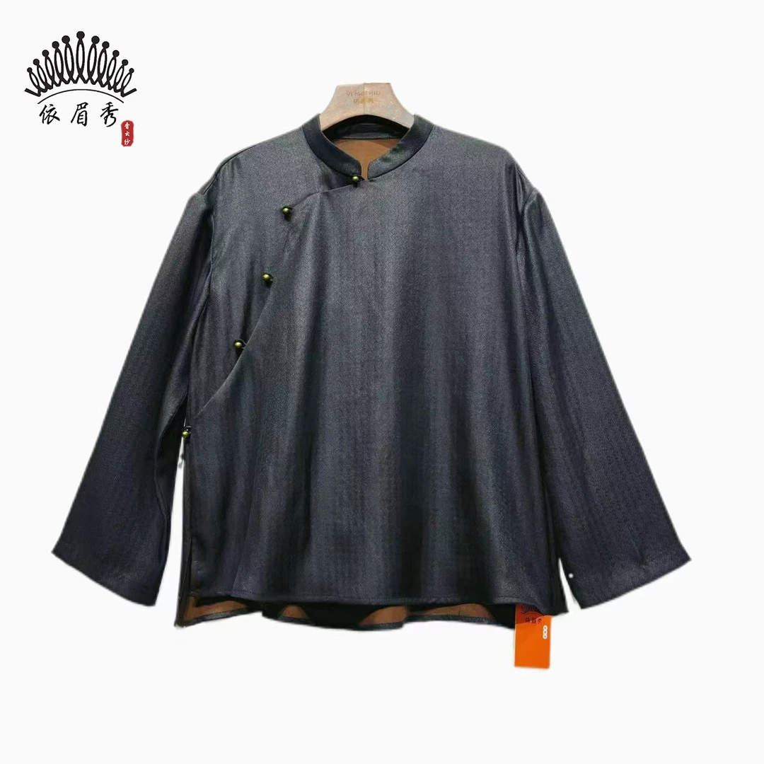 YIMEIXIU/依眉秀香云纱桑波缎立领长袖上衣63010