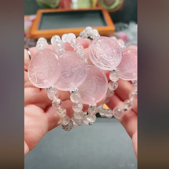 【百晶灵儿】天然水晶粉晶扎基拉姆手串多样性发一