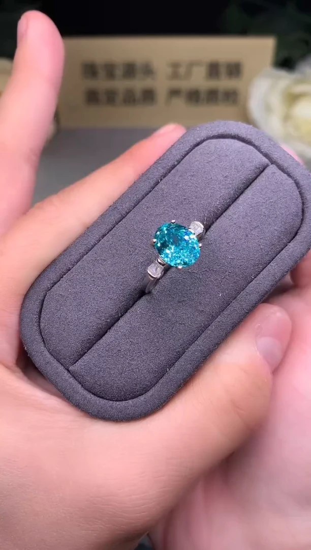 银S925镶嵌戒指帕拉依巴碧玺8888