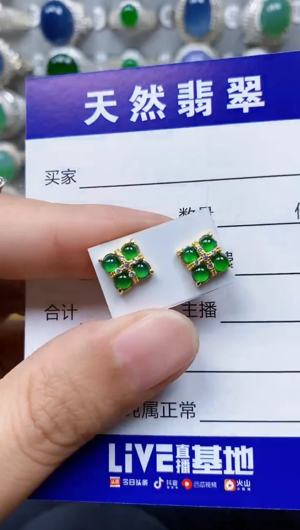 翡翠银S925镶嵌耳饰530