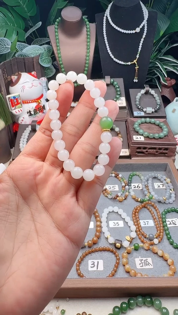 手串未镶嵌和田玉精品8m新疆于田白玉手串