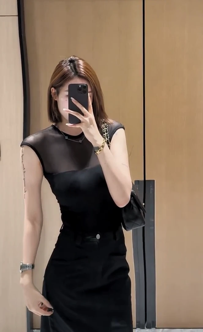 纯欲性感网纱短袖T恤女装夏日轻薄带胸垫掐腰小衫小心机辣妹上衣