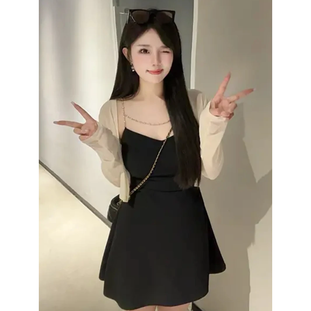 【现货】胖mm夏季时尚纯欲气质吊带连衣裙女收腰显瘦A摆裙子05032