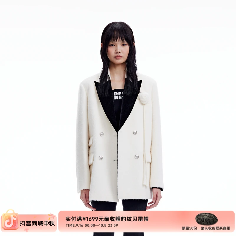 REVAN芮范冬季新品设计师款复古肌理感粗花呢大衣RN90302050