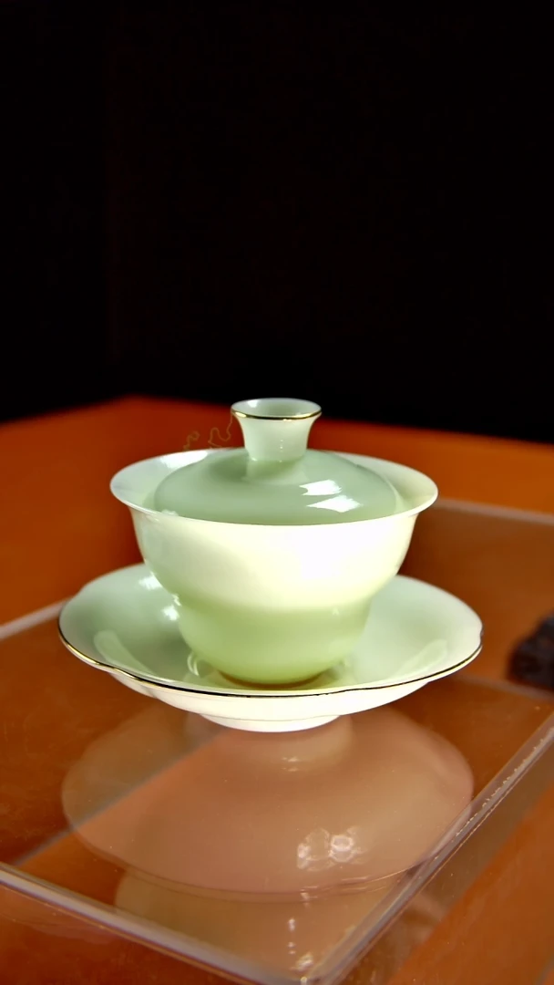 其他陶瓷《言泥陶瓷》璞玉绿豆冰系列三才盖碗