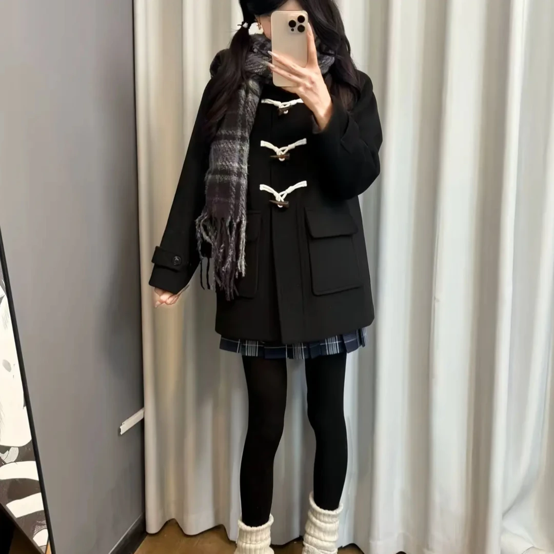 【羊毛呢大衣+开衫格裙十件套】校供感原创jk制服羊毛呢大衣套装