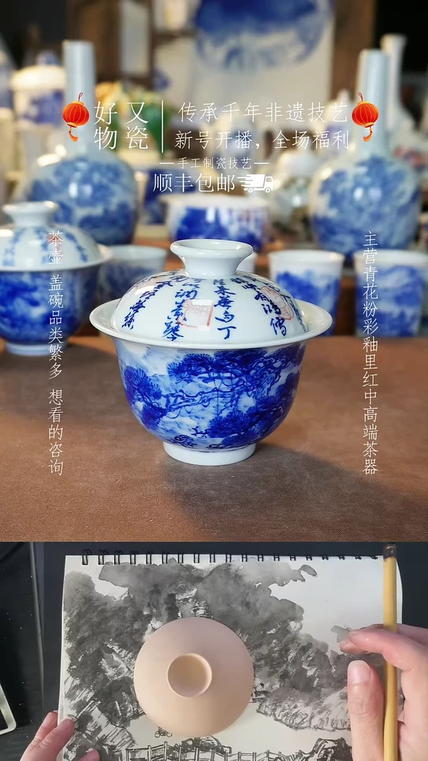 【闪购商品】釉下青花手绘茶器
