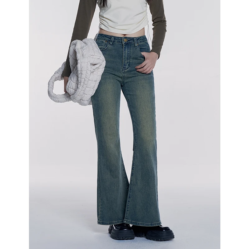 EGGKA 【现现】“美拉德”百搭复古美式微喇弹力高腰牛仔裤E23B1102AF