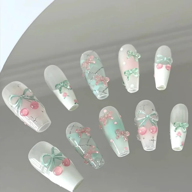 M121薄荷汽水可爱水嫩樱禾美甲穿戴甲片新款温柔显白高级少女感片