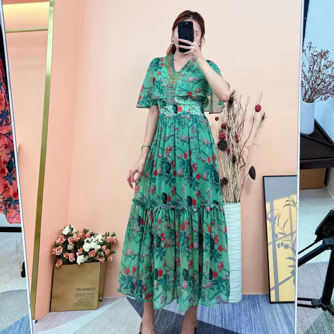 ［依易原创］轻奢定钻气质优雅碎花高腰显瘦连衣裙E0209