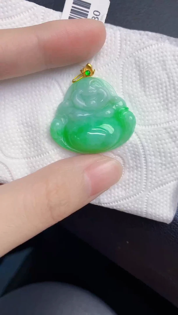 颈饰18K金镶嵌翡翠天然翡翠缅甸A货