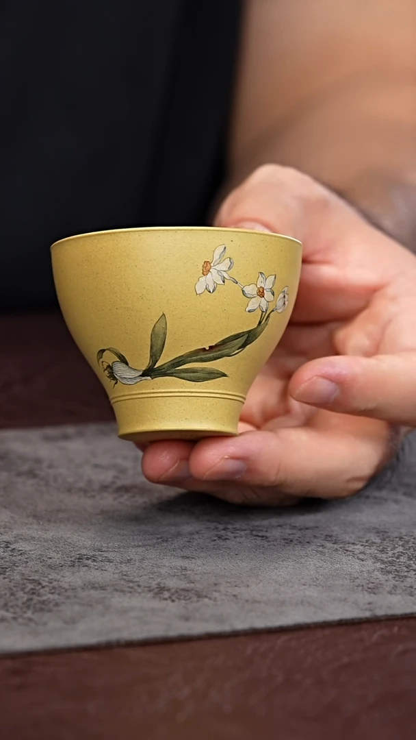 茶杯紫砂墨绘水仙 开心杯