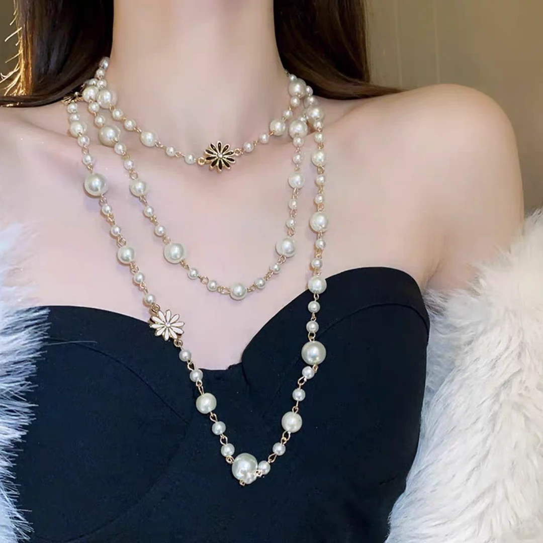 日韩81cm及以上植物花卉爱心气质百搭时尚欧美链条长款项链毛衣链