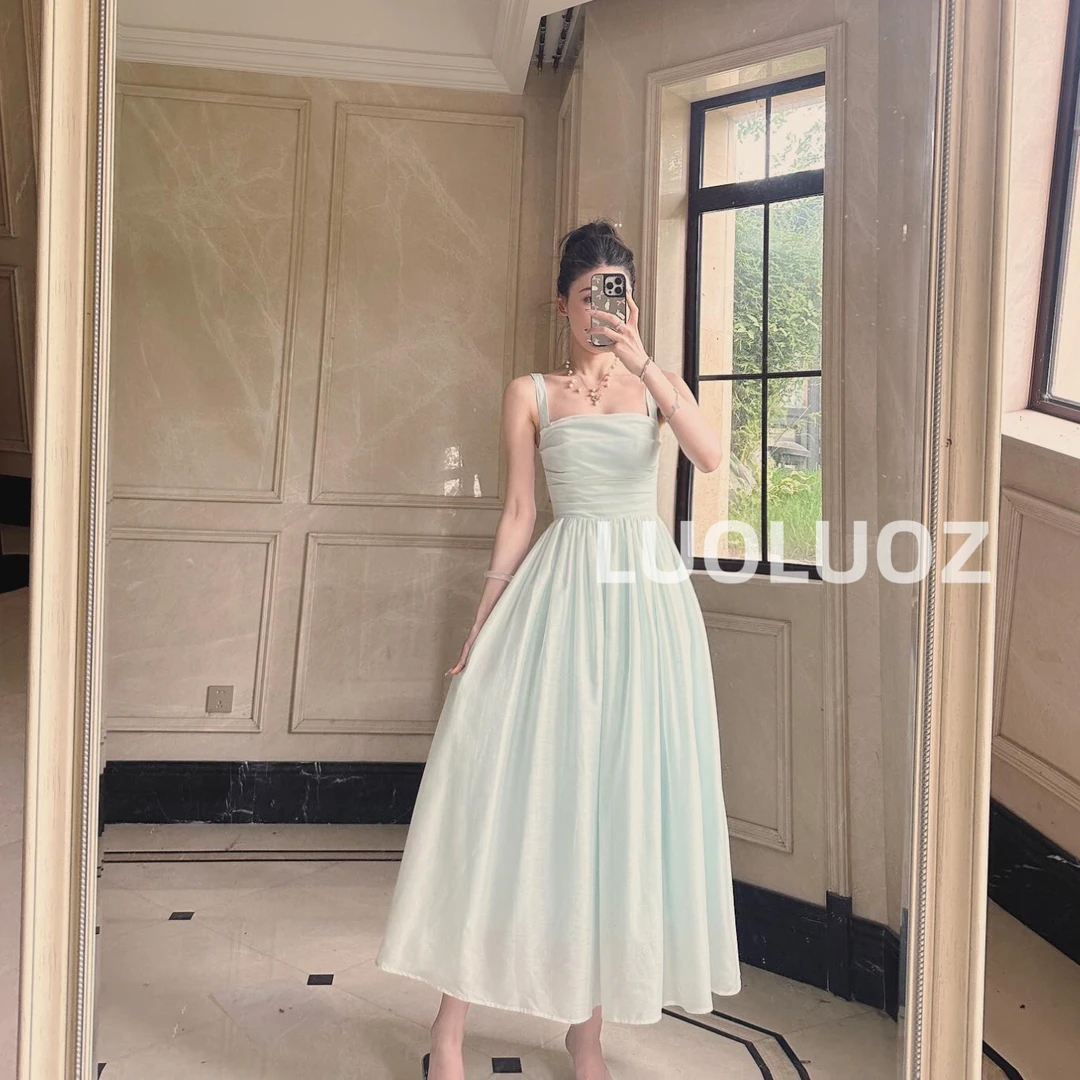 【现货】LUOLUOZ【晨雾漫漫】麻料气质背带收腰时尚连衣裙