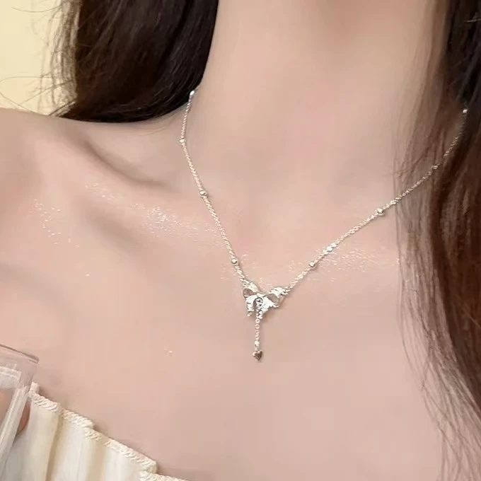 吊坠足银 气质轻奢蝴蝶结百搭时尚项链SY106